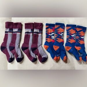 Smartwool Kids Socks in Purple and Orange-Blue Patterns